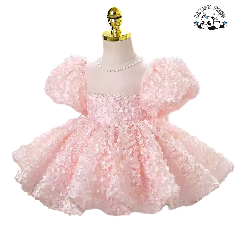 LEZONKIDS - Explosão de Novos Produtos Vestidos de Flores de Renda Borboleta Rosa Personalizados para Meninas para Festa Noturna